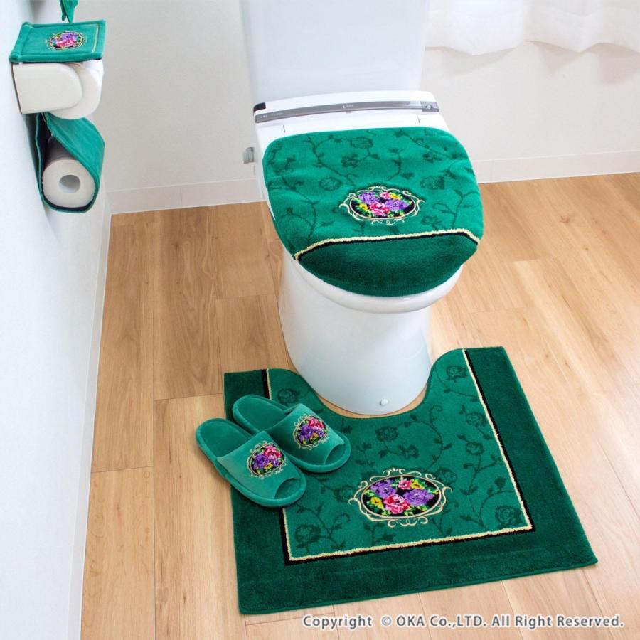 新品未使用　ローズ柄　シェニールトイレマット　62×70㎝　グリーン オカ トイレマット おしゃれ シェニールロゼ 約60×63cm レギュラー