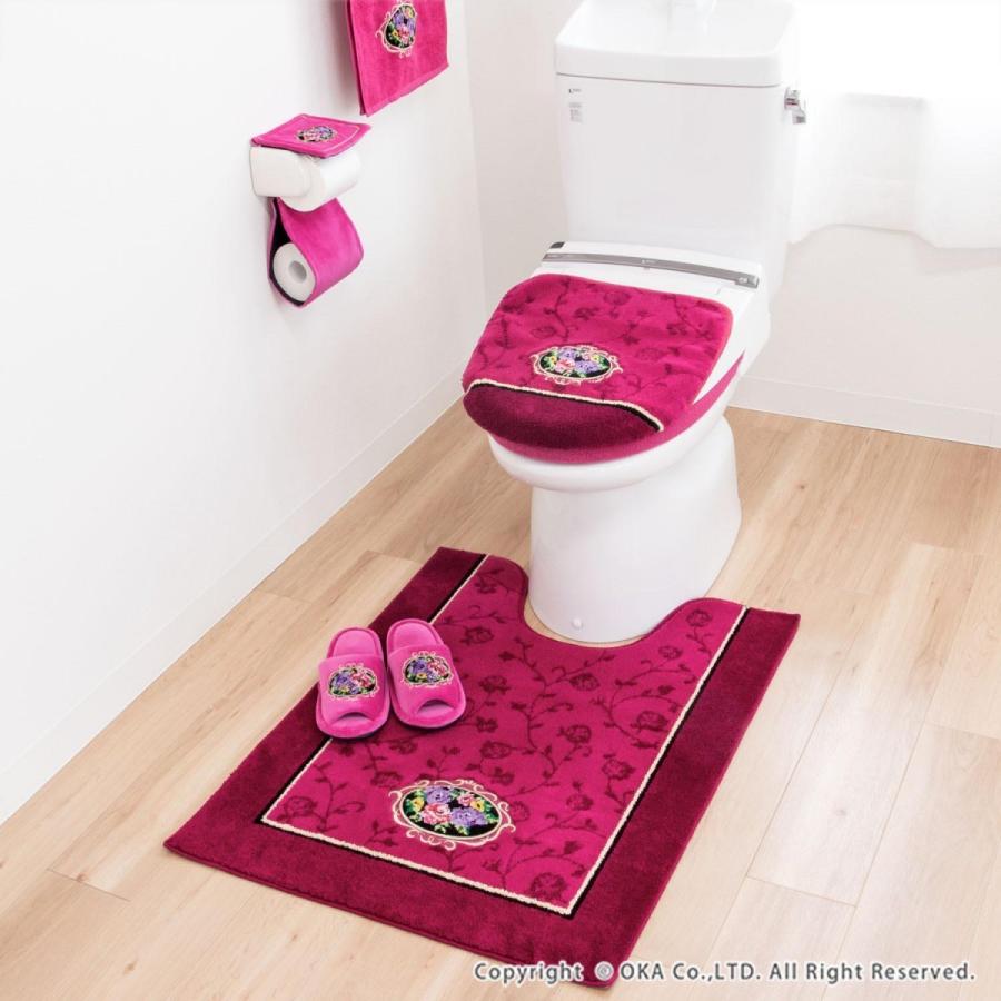 トイレマット シェニールロゼ 約85&times;67cm ロング トイレ マット 大判 トイレマットのみ 高級 シェニール織 洗える 洗濯可 オカ