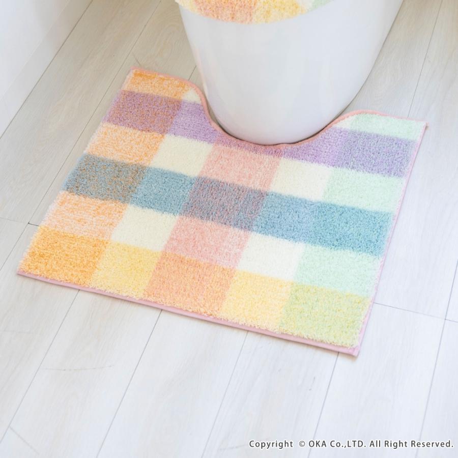 トイレマット 約55×60cm パレット ミドルサイズ トイレ マット おしゃれ ピンク グリーン チェック パステル 北欧 トイレラグ 洗えるトイレ用品 オカ | オカ | 08