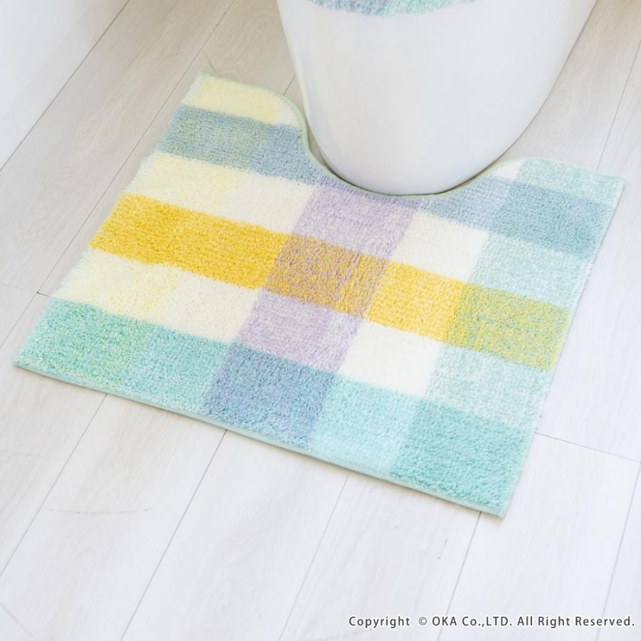 トイレマット 約55×60cm パレット ミドルサイズ トイレ マット おしゃれ ピンク グリーン チェック パステル 北欧 トイレラグ 洗えるトイレ用品 オカ | オカ | 09