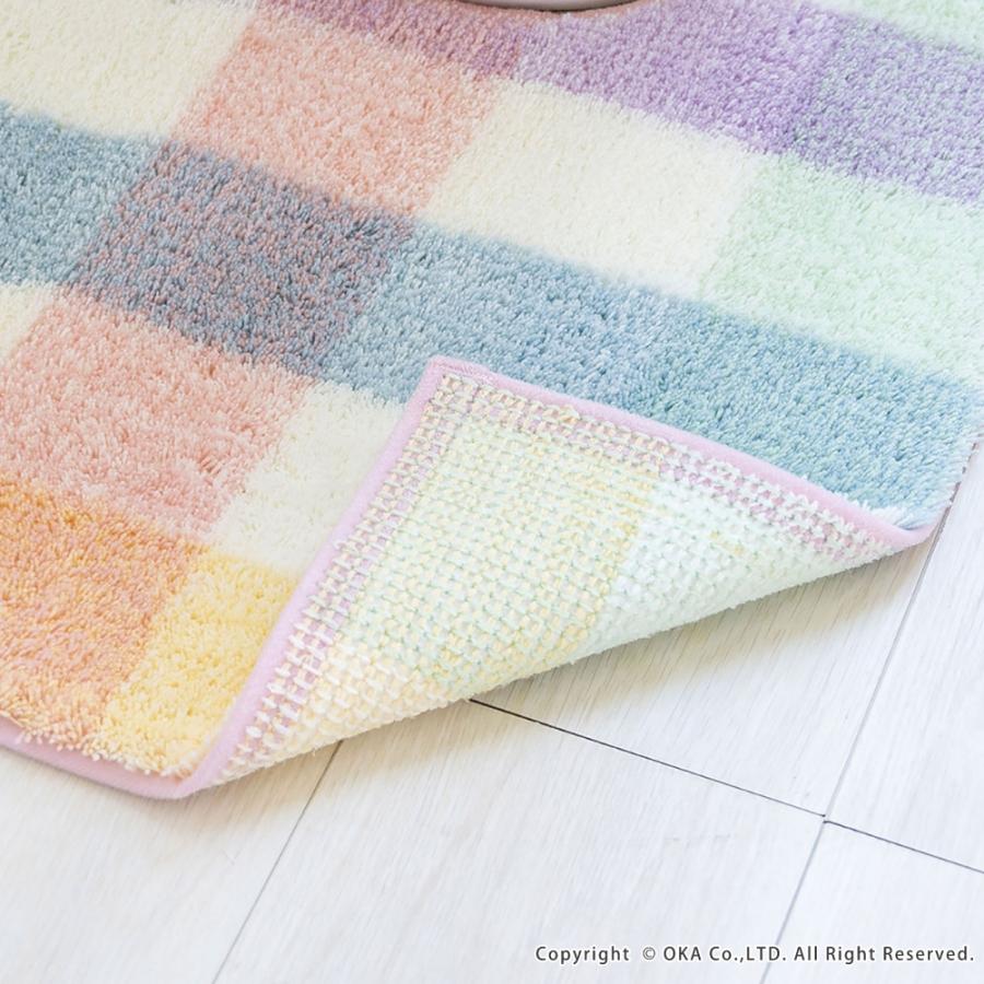 トイレマット 約55×60cm パレット ミドルサイズ トイレ マット おしゃれ ピンク グリーン チェック パステル 北欧 トイレラグ 洗えるトイレ用品 オカ | オカ | 11