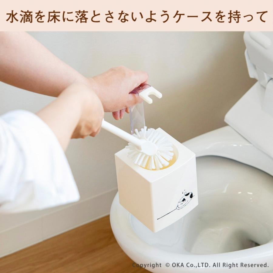 トイレブラシ ケース付き トイレ掃除 なごみねこ おしゃれ トイレ セット 掃除用品 割れにくい  オカ | オカ | 06