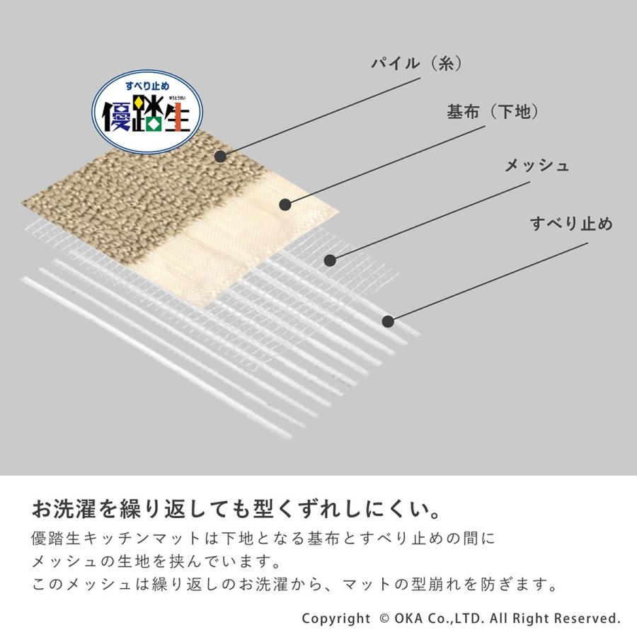 キッチンマット 約180×45cm 洗える 優踏生 ゆうとうせい 洗いやすい キッチン マット おしゃれ シンプル 台所マット 布製 廊下敷き 玄関マット オカ｜m-rug｜19