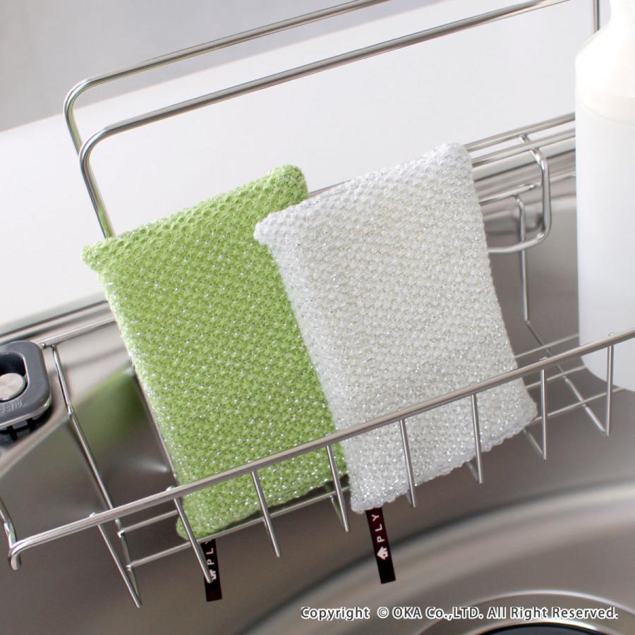 食器用 台所用 スポンジ PLYS プリスベイス 除菌ニットスポンジ キッチン スポンジ 食器用 茶渋がとれる ヒモ付き おしゃれ 日本製 オカ | オカ | 13