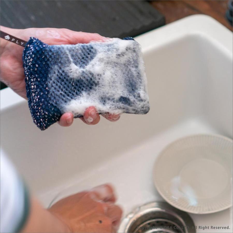 食器用 台所用 スポンジ PLYS プリスベイス 除菌ニットスポンジ キッチン スポンジ 食器用 茶渋がとれる ヒモ付き おしゃれ 日本製 オカ | オカ | 15