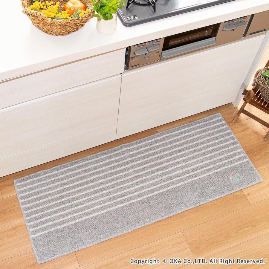 キッチンマット 洗える 約240 45cm パティオ ナチュラル ずれない おしゃれ ベージュ 洗濯可 本物 ボーダー オカ グレー