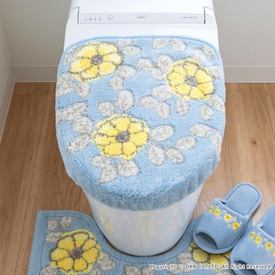 フタカバー (吸着シート ドレニモタイプ 洗浄暖房型 普通型 兼用) フローリア トイレ マット おしゃれ ブルー ベージュ 洗える トイレ用品 日本製 オカ | オカ | 13