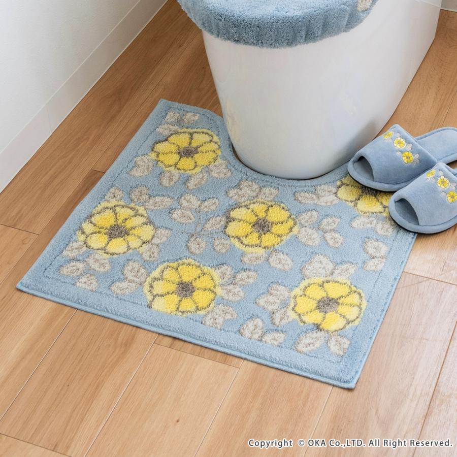トイレマット 約55×60cm フローリア トイレ マット おしゃれ ブルー ベージュ 上品 トイレラグ 洗えるトイレ用品 日本製 オカ | オカ | 12