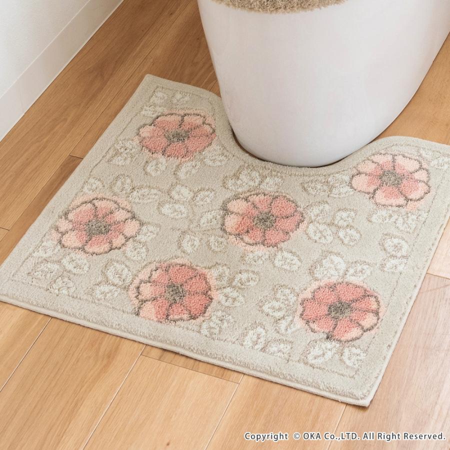 トイレマット 約55×60cm フローリア トイレ マット おしゃれ ブルー ベージュ 上品 トイレラグ 洗えるトイレ用品 日本製 オカ | オカ | 13