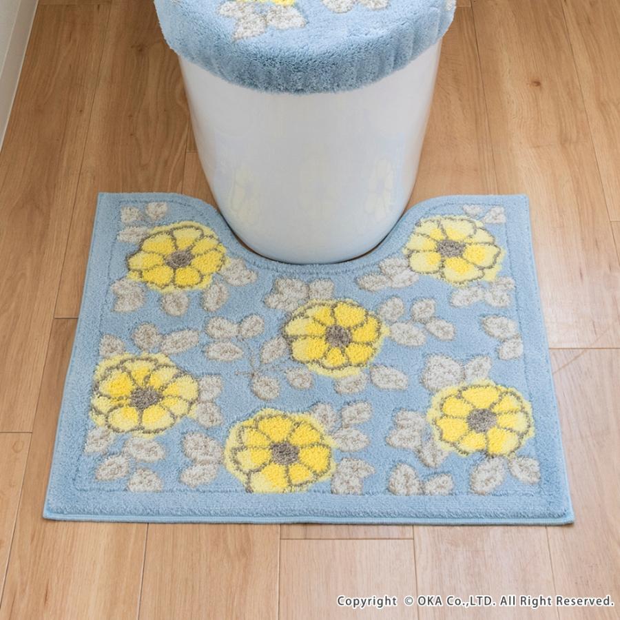 トイレマット 約55×60cm フローリア トイレ マット おしゃれ ブルー ベージュ 上品 トイレラグ 洗えるトイレ用品 日本製 オカ | オカ | 14