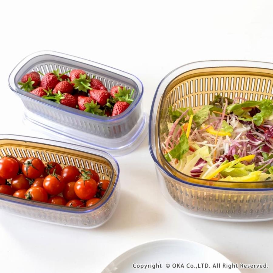 オカ ザル付き保存容器 キッチングッズ PLYS 野菜保存容器 あらう
