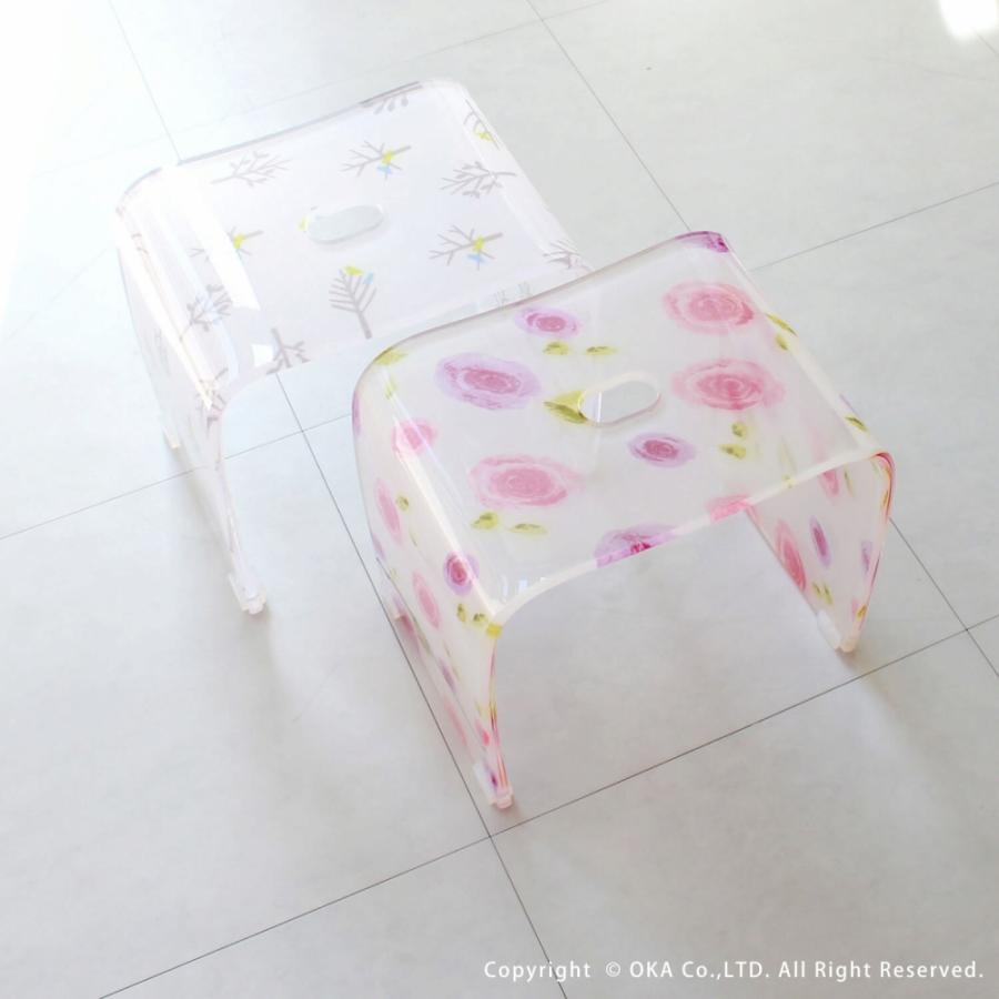 風呂椅子 風呂いす バスチェア アクリル バスチェア Ｌサイズ 高さ 31cm 洗面用具 高級 おしゃれ 北欧 バラ 薔薇 汚れにくい オカ_13