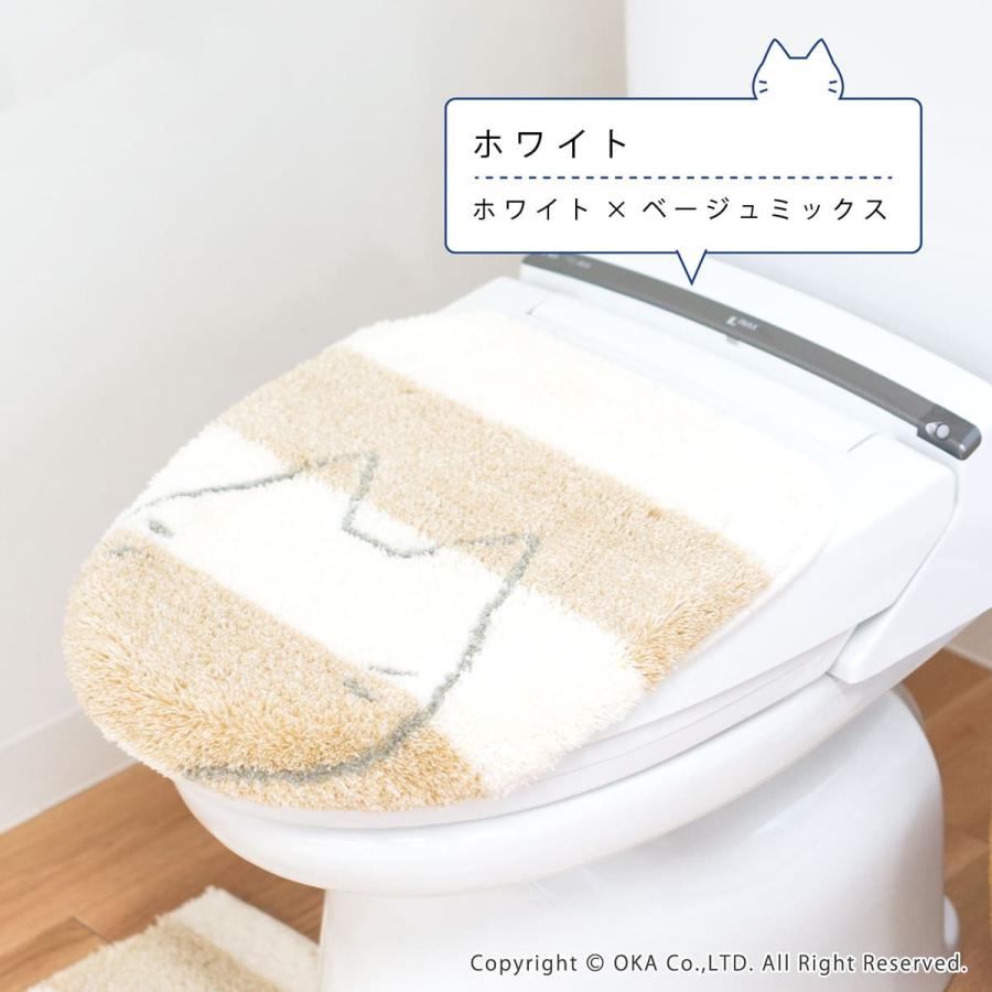 トイレフタカバー (吸着シート ドレニモタイプ 洗浄暖房型 普通型 兼用) うちねこ ふかふか ねこ 猫 トイレカバー おしゃれ ボーダー グレー オカ｜m-rug｜09