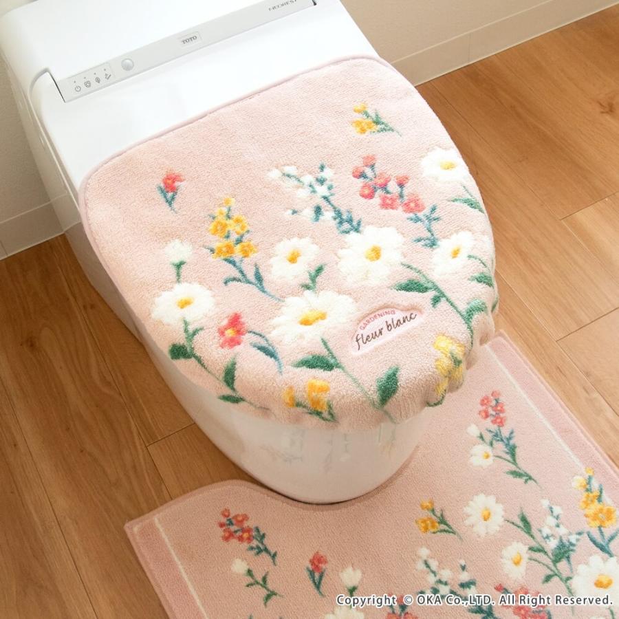 オカ トイレマットセット 4点 フルールブラン 約75×63cm ロング+