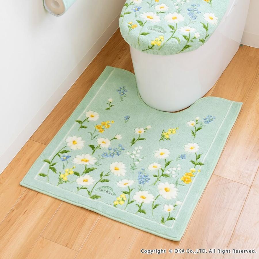 オカ トイレマットセット 4点 フルールブラン 約55×60cm +フタカバー