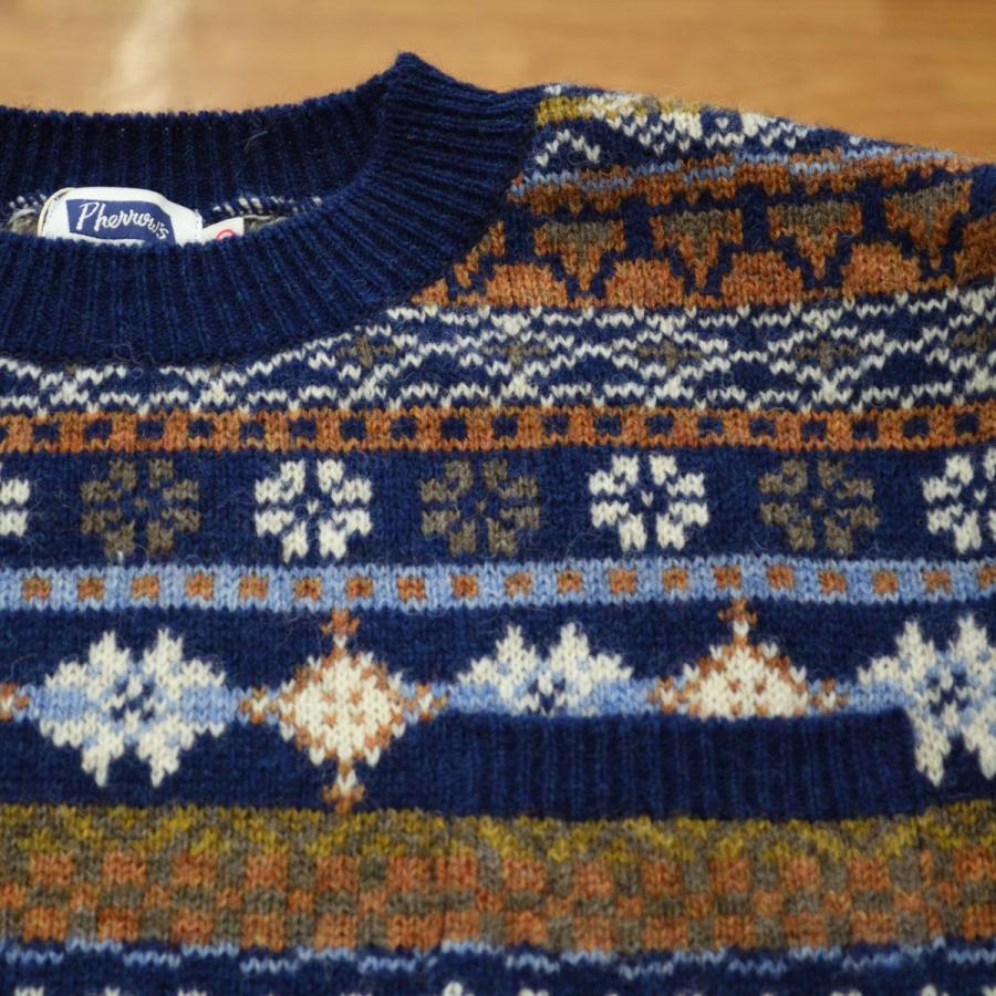 Pherrow's（フェローズ） オリジナル柄ジャガードニット ネイビー