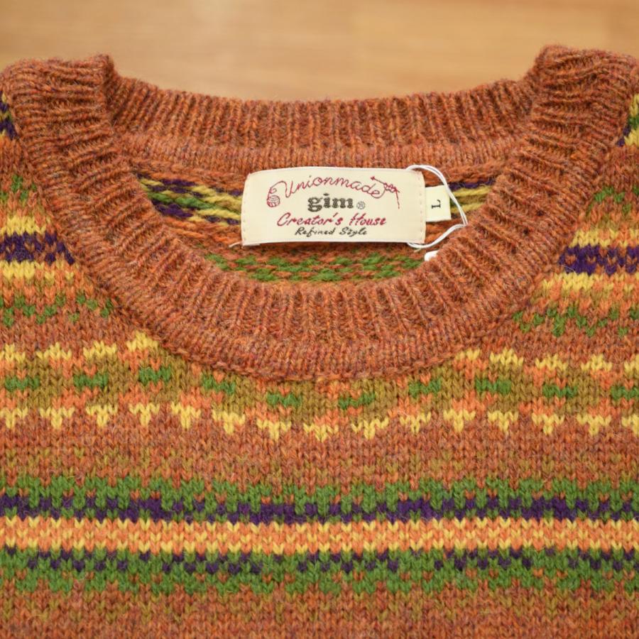 gim（ジム） フェアアイル柄クルーネックニット ダークオレンジ