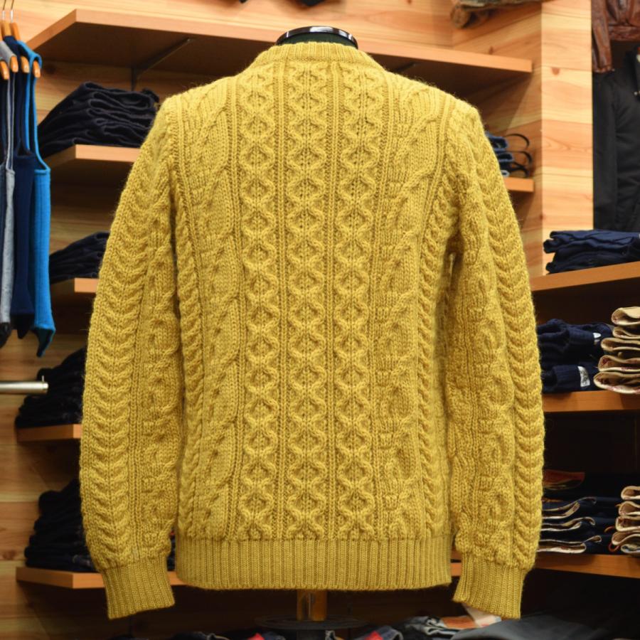 ケリーウーレンミルズ アランニットカーディガン イエローブラウン