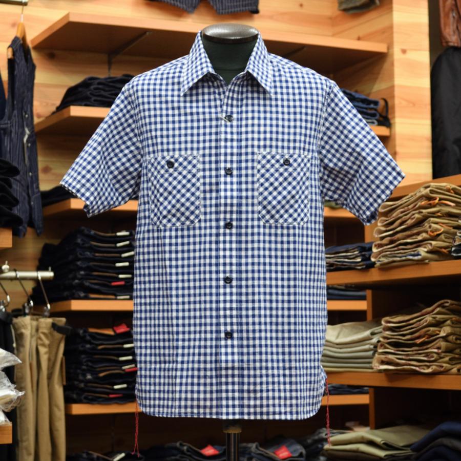 ネイビー チェック柄 半袖シャツ Right-on PLUS ONEネイビー チェック柄 半袖シャツ M 襟付き