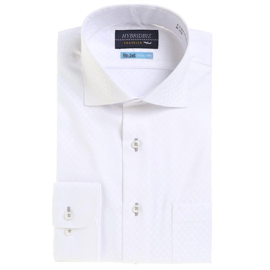 【Y】ワイ 4 シャツ 長袖 ワイシャツ コットン ホワイト 長袖 ワイシャツ 形態安定 綿100% ワイドカラー BASICBODY