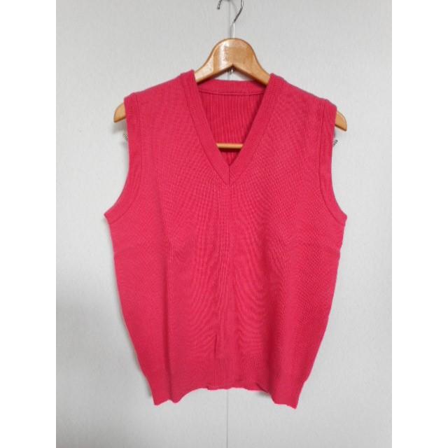 カシミヤ100％　畦編みニットベスト（ピンク）日本製　Sサイズ | 