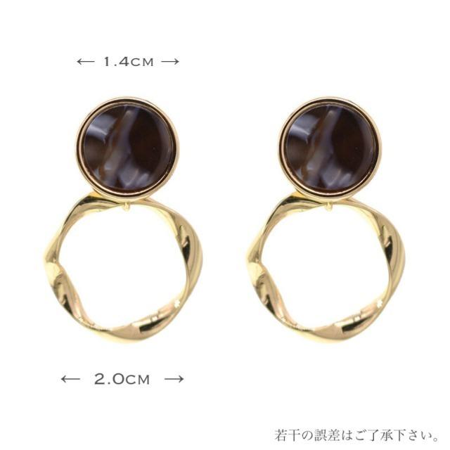 ピアス ブラック 黒 マーブル カボション ゴールド フープ 2way : M
