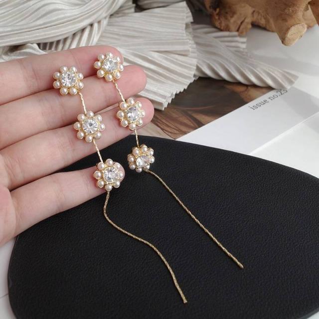 ※ボウブラウス※Sweet Pea ダイヤ パール ロングチェーン ピアス ピアス 淡水パール ロングピアス 小粒パール バロックパール