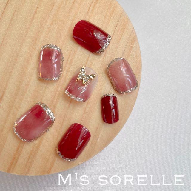ネイルチップ ショート 韓国 成人式 赤 可愛い 蝶 和柄 着物 和装 和風 大人可愛い キラキラ ラメ グラデーション もやもや ラメライン 囲み Msc003 M S Sorelle 通販 Yahoo ショッピング
