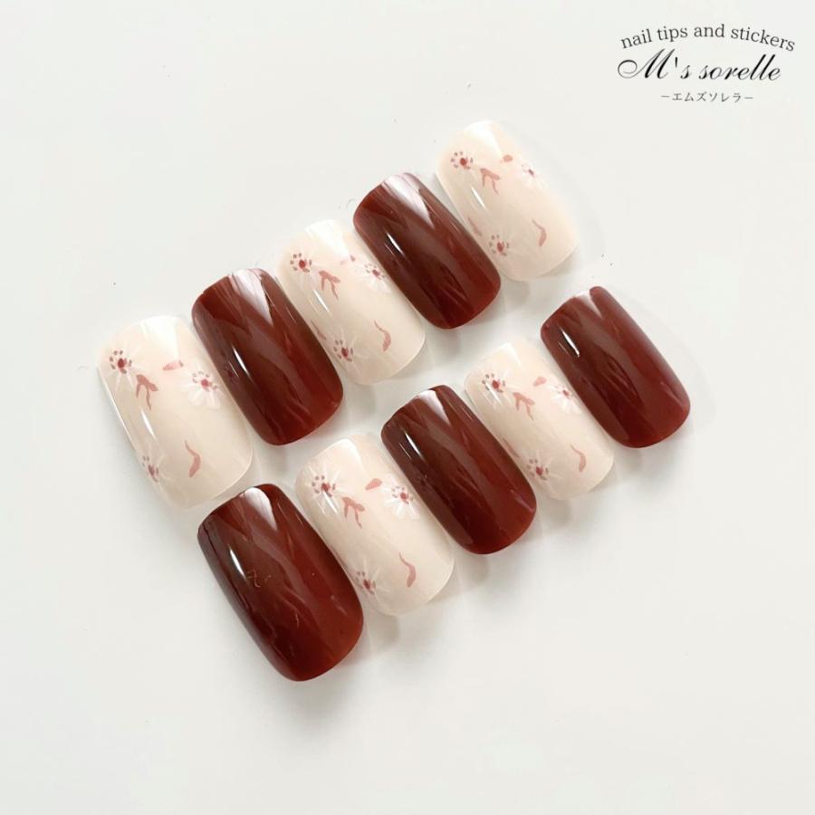 ネイルチップ 韓国 成人式 可愛い 花柄 花 ラウンド ミディアム