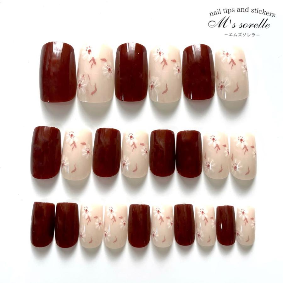 ネイルチップ 韓国 成人式 可愛い 花柄 花 ラウンド ミディアム