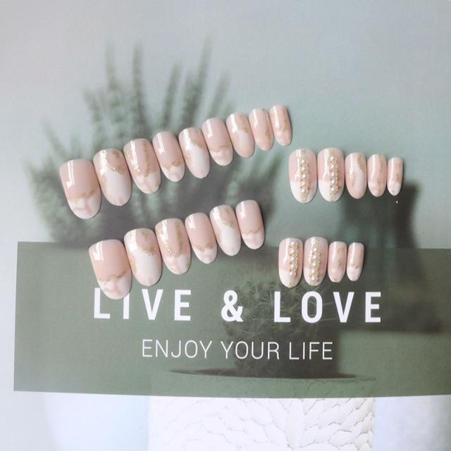 ネイルチップ ショートオーバル ミディアムオーバル ブライダル 付け爪 ネイルチップ 人気 ネイルチップ ショート シンプル パールライン ニュアンス Msc029 M S Sorelle 通販 Yahoo ショッピング