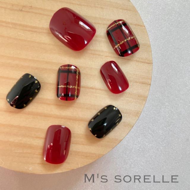 ネイルチップ ジェルネイル ネイル 冬 ボルドー 赤 チェック Msc036 M S Sorelle 通販 Yahoo ショッピング