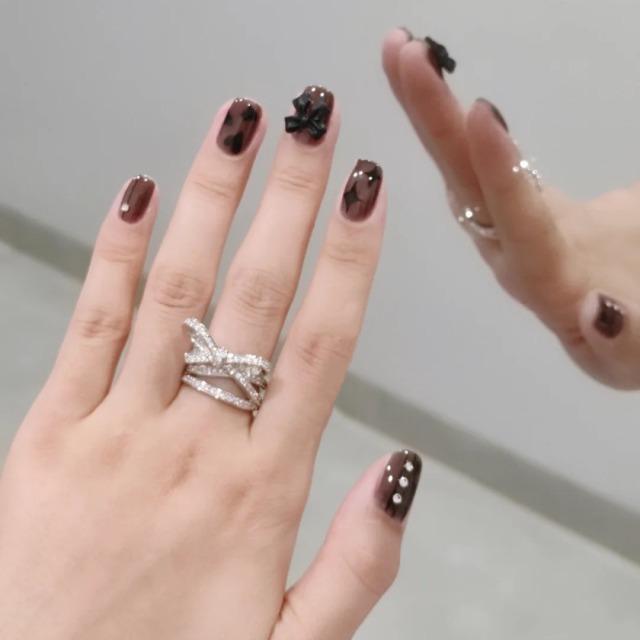 ネイルチップ ジェルネイル ネイル 3Dネイル リボン ハート 黒 日常