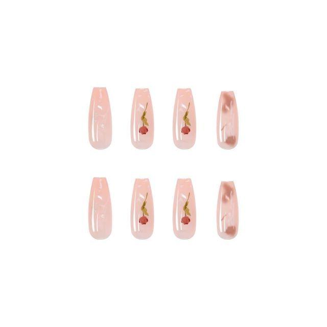 ネイルチップ 透明 ロング バレリーナ 韓国 成人式 可愛い 花 花柄  