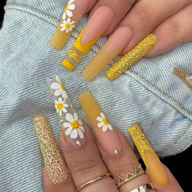 ネイルチップ ロング ジェルネイル 付け爪 つけ爪 グリッター デイジー柄 グラデーション リゾート 海 ラメネイル 花柄 可愛い 韓国 派手 シール Msc080 M S Sorelle 通販 Yahoo ショッピング