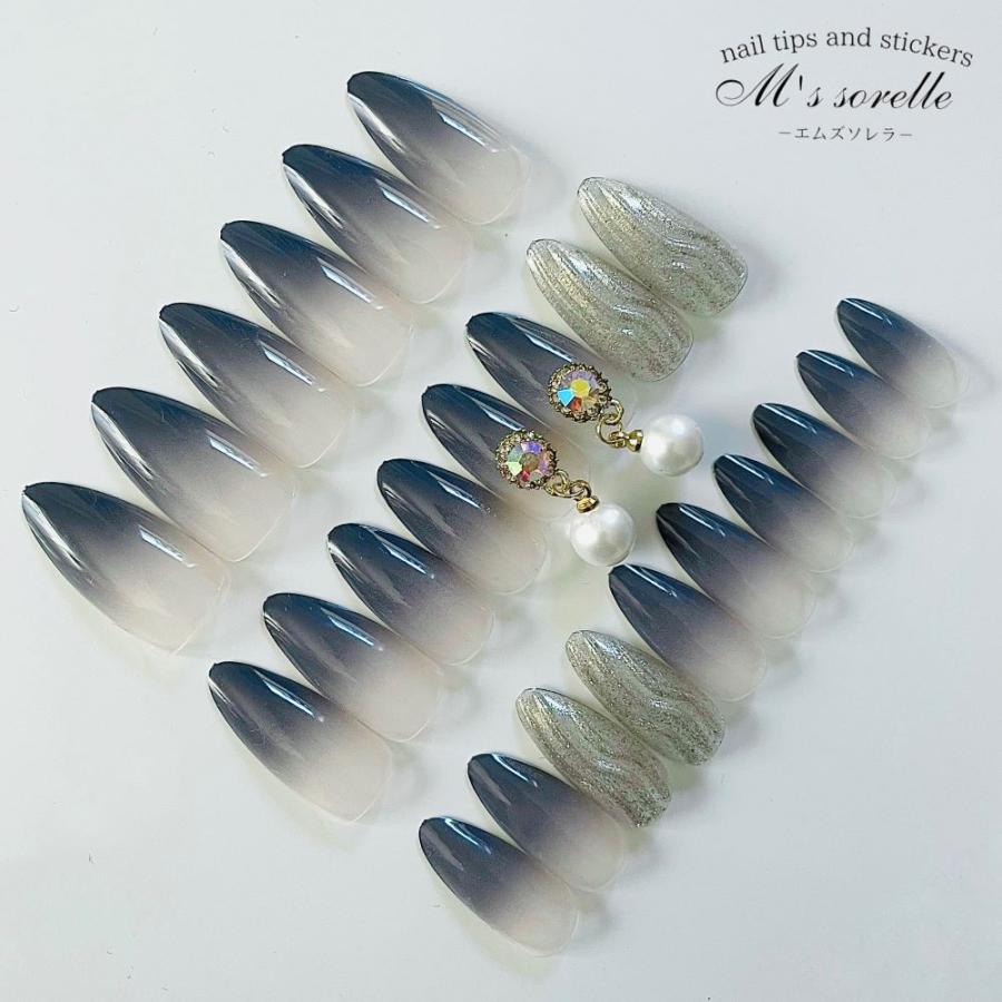 mネイルチップ2つ ネイルチップ 和 成人式 青 ロング ミディアム 揺れる チャーム