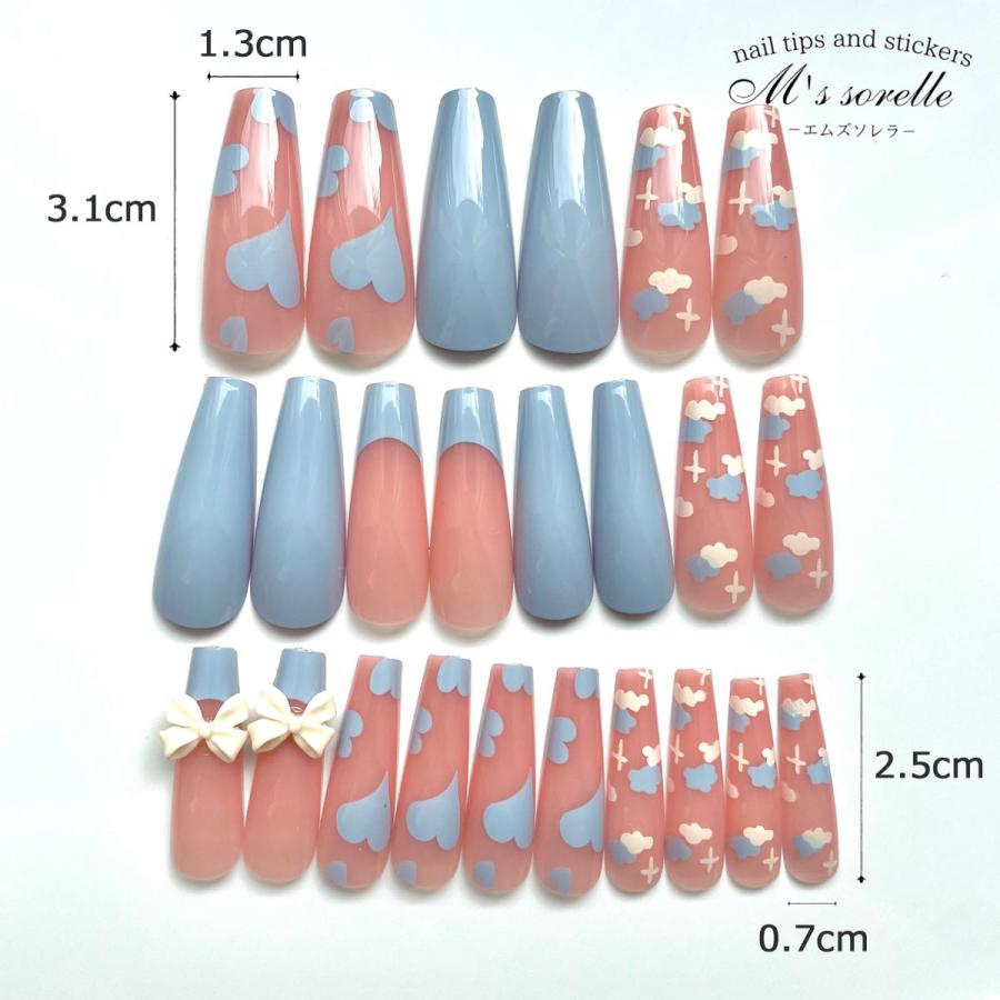 ネイルチップ ロング 韓国 成人式 振袖 和柄 フレンチガーリー リボン