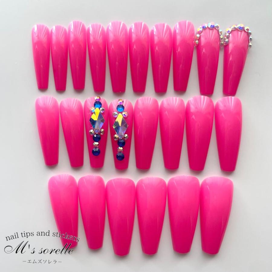 ネイルチップ 単色 ロング 韓国 成人式 ピンク 派手 長い ギャル 振袖