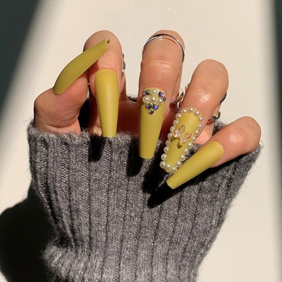 ネイルチップ 黄色 和柄 和風 ロング バレリーナ 韓国 成人式