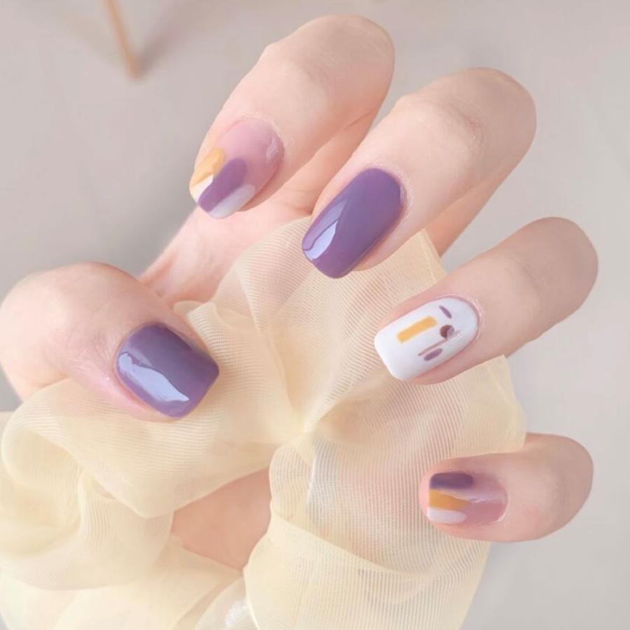 ネイルチップ 紫 和柄 ショート 短い爪 短い 韓国 成人式 パープル 
