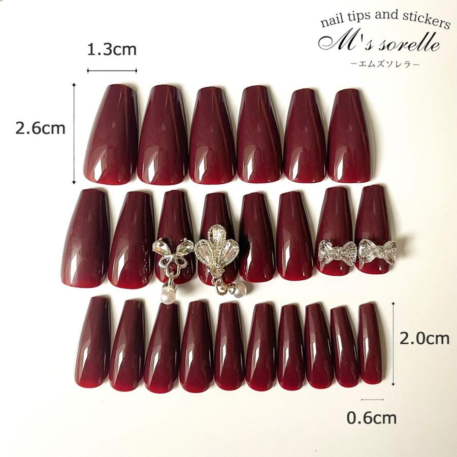 ネイルチップ 単色 ロング 赤 バレリーナ 成人式 赤系 ワンカラー