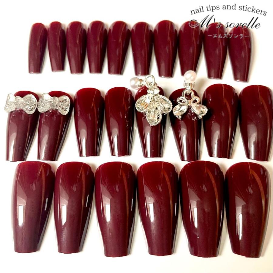 ネイルチップ 単色 ロング 赤 バレリーナ 成人式 赤系 ワンカラー
