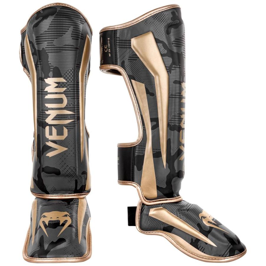 VENUM レッグガード ELITE SHIN GUARDS （ダークカモ×ゴールド） //レガース キックボクシング 格闘技 防具 プロテクター 送料無料｜m-world