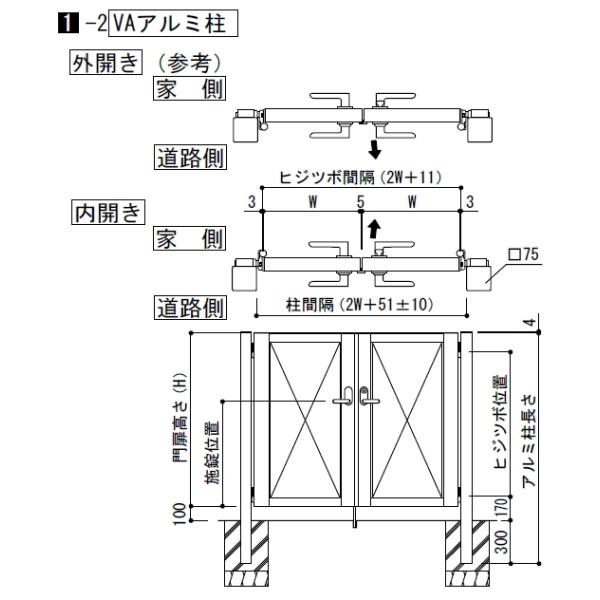 四国化成 アルミ型材門扉 クレディー門扉 7型 片開き門柱セット 07-10