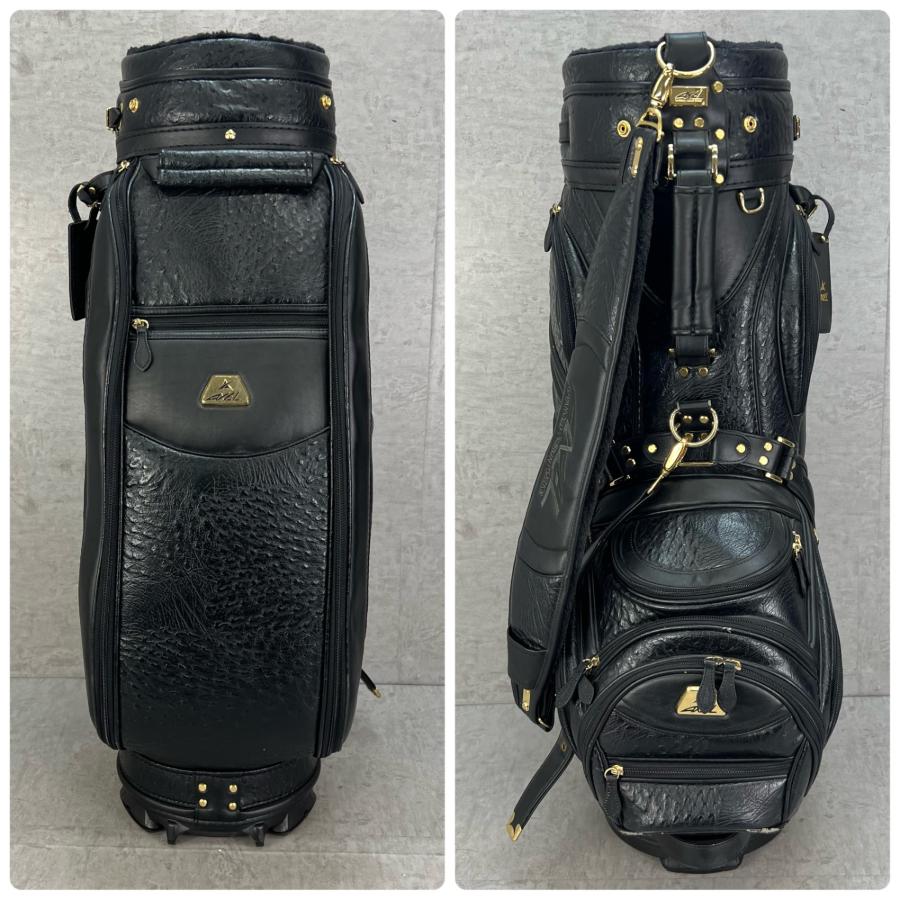 トラサルディ　キャディーバッグ　レザーオールブラック　圧倒的存在感！　希少品！ アクセル ゴルフ キャディバッグ カート式 オーストリッチ 駝鳥革