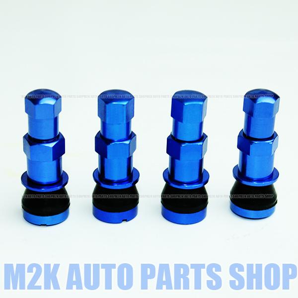 アルミ エアバルブ ヘラフラ スタンス 汎用 キャップ 付 ドリフト サーキット ジムカーナ 軽量 峠 青 クランプインエアバルブ 4個 ブルー | ブランド登録なし