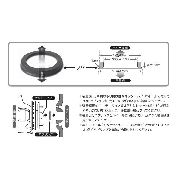 エンケイ ハブリング 耐熱樹脂 8種 4枚 ツバ付き 外径 73 → 内径 54 56 59 60 64 66 67 70 国産 輸入 車｜m2k｜03