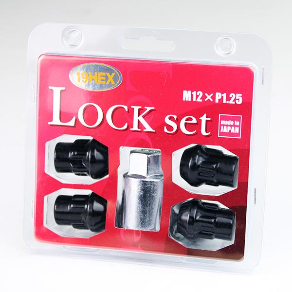 国産 ブラック ロックナット 4個 ホイールナット P1.25 19HEX ブラック