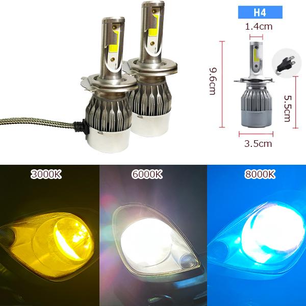 ヘッドライト H4 LED バルブ 2個 DC12V イエロー ホワイト ブルー 高