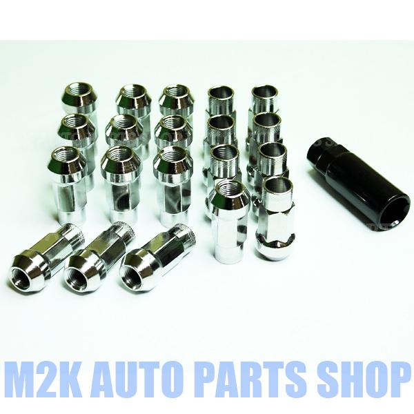 ハイエース キャラバン レーシング 貫通 ホイールナット 24個 45mm スチール P1.5 P1.25 17HEX ソケット シルバー 銀 | ブランド登録なし